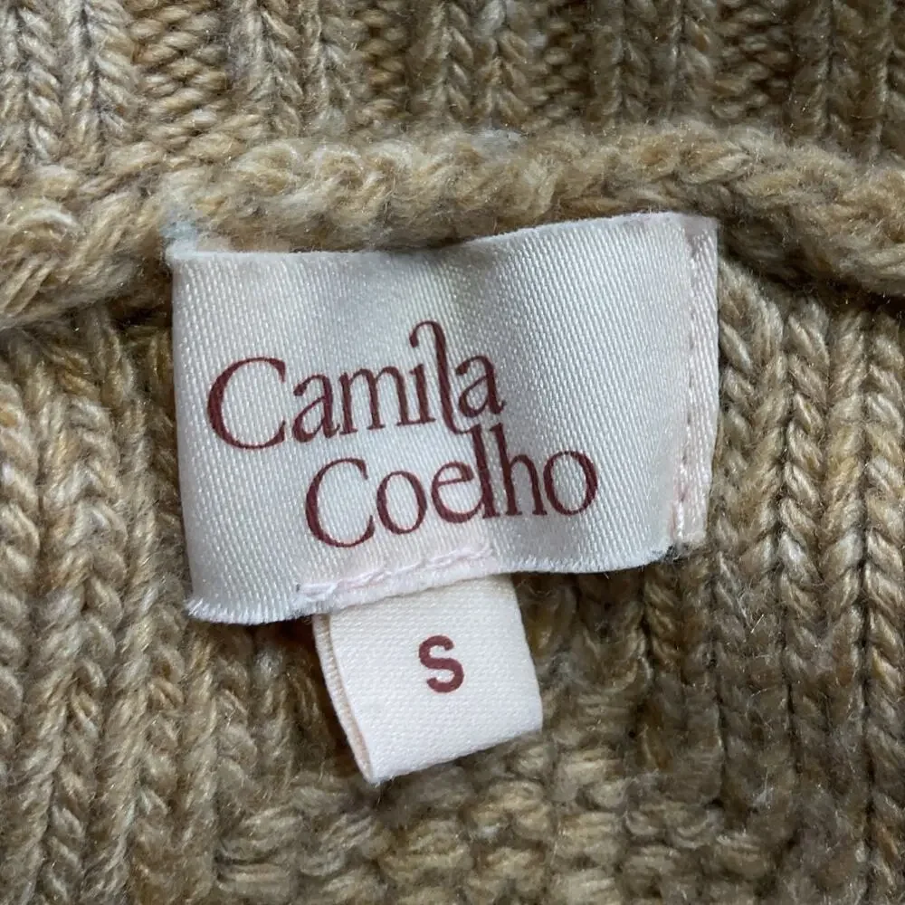 Camila Coelho Cable Knit Beige Carmen Sweater Size S